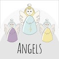 Vector angels on a white background. Hand-drawn in the style of doodle. objects