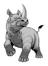 Angry African Rhino Vintage Illustration