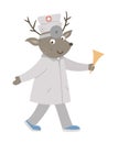 Vector animal doctor. Cute funny deer character.