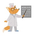 Vector animal doctor. Cute funny fox character.