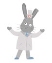 Vector animal doctor. Cute funny hare character.