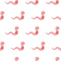 Vector Animal Earth Red Worms Seamless Pattern on White Background Cute chaeacter