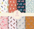 Vector Animal theme illustration 8 kinds repeat pattern collection set