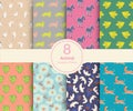 Vector Animal theme illustration 8 kinds repeat pattern collection set