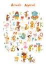 Vector animals abc with cute cartoon animals characters and letters. Royalty Free Stock Photo