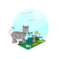 Vector animals cat and mouse having picnic on spring day