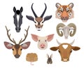 Vector animals heads collection. Flat, cartoon style design elements Royalty Free Stock Photo