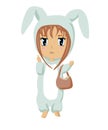 Vector anime character in rabbit blue kigurumi. Cute colered illustration for children Royalty Free Stock Photo