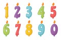 Vector anniversary numbers candles set isolated on white backgroud. Candles for decoration birthday cake. Collection