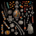 Vector Antique Ethnic Beads Jewelry. Retro Multicolor Necklaces.