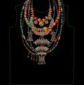 Vector Antique Ethnic Jewelry. Retro Multicolor Necklaces.