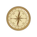 Vector antique retro style golden compass with wind rose. Isolated on white background. Royalty Free Stock Photo
