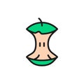 Apple core, food waste, garbage flat color line icon.