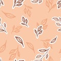 Vector Apple Tree Leaves in Soft Orange Shades seamless pattern background. Perfect for fabric, wallpaper and Royalty Free Stock Photo