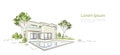 Vector architectural sketch modern exclusive house.