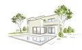 Vector architectural sketch modern exclusive house. Modern architecture/ Royalty Free Stock Photo