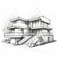 Vector Architectural Sketch Of A Modern Exclusive House Royalty Free Stock Photo