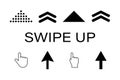 Vector arrow icon set. Hand click vector. Black swipe up vector pointer. Arrow line graphic design. Swipe action symbol Royalty Free Stock Photo