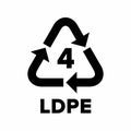 Plastic recycling code applied to packaging (LDPE, PELD).