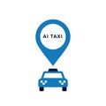 Vector art of ai taxi, featuring a taxi icon with a location pin, symbolizing artificial intelligence in transportation services Royalty Free Stock Photo