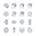 Vector art of artificial intelligence icons set, representing various aspects of ai, machine learning, and neural networks in Royalty Free Stock Photo