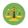 Vector art of balance scale with arrows pointing up and down, representing the concept of equilibrium, comparison, and Royalty Free Stock Photo