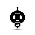 Vector art of black and white ai robot head icon, featuring a shield with the letters ai on it, representing artificial Royalty Free Stock Photo