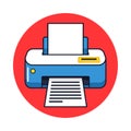 Vector art of blue printer with paper, representing printing, document, office, and technology for productivity, efficiency, and Royalty Free Stock Photo