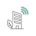 Vector art of a building with a wifi symbol and a leaf it represents ecofriendly technology and sustainable development Royalty Free Stock Photo