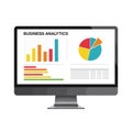 Vector art of business analytics dashboard on computer screen displaying charts and graphs for data analysis and visualization Royalty Free Stock Photo
