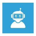 Vector art of cartoon robot head isolated on blue background, representing artificial intelligence, automation, and futuristic Royalty Free Stock Photo