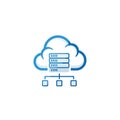 Vector art of cloud computing infrastructure, representing data storage, network connectivity, and distributed processing in a Royalty Free Stock Photo