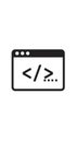 Vector art of a coding window icon, representing software development, programming languages, and web design in a minimalist style Royalty Free Stock Photo