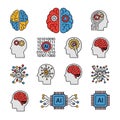 Vector art of collection of artificial intelligence icons, depicting various concepts related to ai, machine learning, and neural Royalty Free Stock Photo