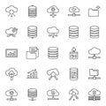 Vector art of collection of cloud computing and database icons, representing data storage, networking, and information management Royalty Free Stock Photo