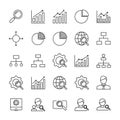 Vector art of collection of data analysis and business icons, representing statistics, charts, and organizational structure in a Royalty Free Stock Photo