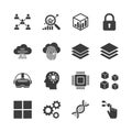 Vector art of collection of data and technology icons, representing concepts such as networking, analytics, security, and Royalty Free Stock Photo