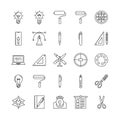 Vector art of collection of design and creativity icons, showcasing various tools and symbols associated with artistic expression Royalty Free Stock Photo