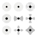 Vector art of a collection of nine abstract designs featuring concentric circles, bow ties, and crosses, all rendered in black and Royalty Free Stock Photo