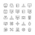 Vector art of collection of outline icons representing data management, networking, and software development concepts Royalty Free Stock Photo