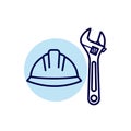 Vector art of construction helmet and wrench icon on, symbolizing safety, engineering, and industrial work Royalty Free Stock Photo