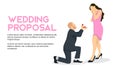 Wedding proposal flat style illustration a man knee nad hold wedding ring in front of her standing happy bridal woman covered face