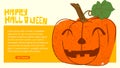 Happy halloween smiling pumpkin for halloween web page standard size 16:9 screen vintage style cartoon illustration Royalty Free Stock Photo