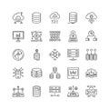 Vector art of data management system icons representing databases, servers, cloud computing, and network infrastructure elements Royalty Free Stock Photo