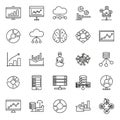 Vector art of data science and artificial intelligence icons representing data analysis, machine learning, and cloud computing Royalty Free Stock Photo