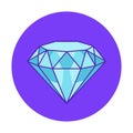 Vector art of a dazzling light blue diamond with intricate facets is centered within a vibrant purple circle, creating a visually Royalty Free Stock Photo