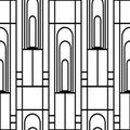 Vector art deco architectural vertical geometric grid design with tall arches, squares, rectangles. Black and white