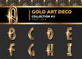 Vector Art Deco 3D Font. Shining Gold Retro Alphabet. Gatsby Sty Royalty Free Stock Photo