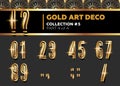 Vector Art Deco 3D Font. Shining Gold Retro Alphabet. Gatsby Sty Royalty Free Stock Photo