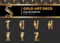 Vector Art Deco 3D Font. Shining Gold Retro Alphabet.